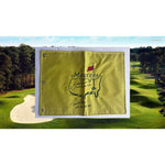 Load image into Gallery viewer, Jack Nicklaus Arnold Palmer signed and inscribed with their masters championships Masters embroidered pin flag with signing proof
