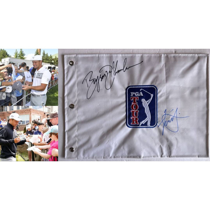 Bryson DeChambeau & Xander Schauffele PGA embroidered golf flag signed with proof