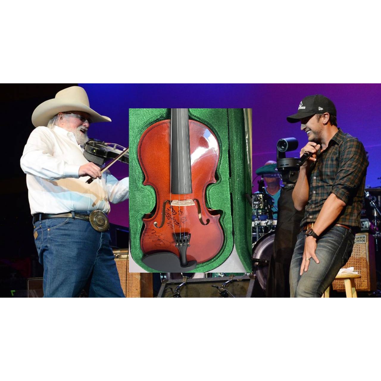 Charlie Daniels signed and inscribed "The Devil Went Down To GA" full size fiddle signed with proof