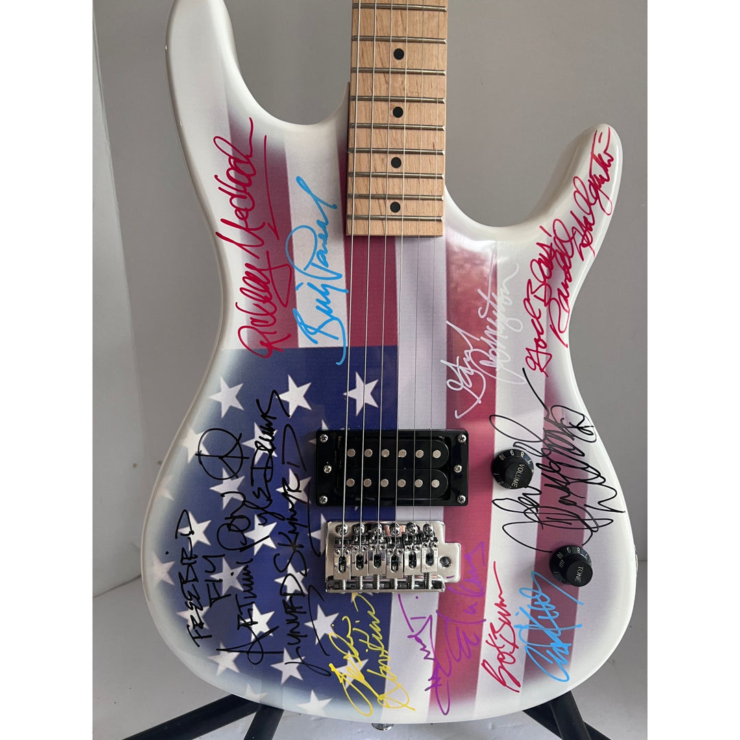 Johnny Van Zant Rickey Medlocke Artimus Pyle   Lynyrd Skynyrd USA  electric guitar signed with proof