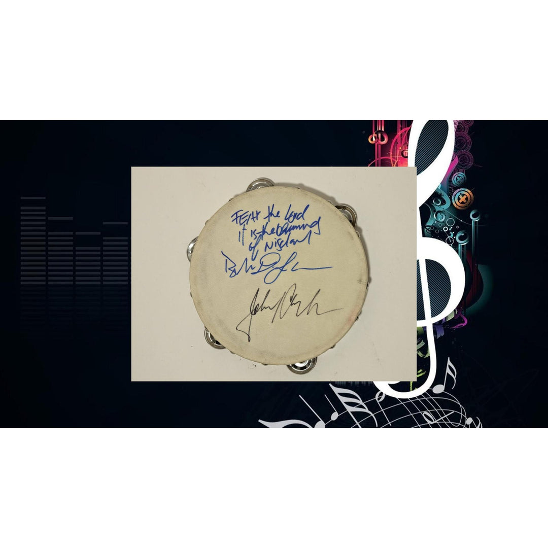 Bob Dylan with inscription and Johnny Cash  10inch' tambourine signed with proof