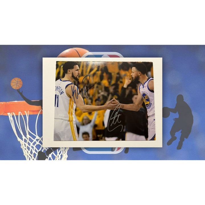 Golden State Warriors Stephen Curry Klay Thompson 8x10 photo sign with proof