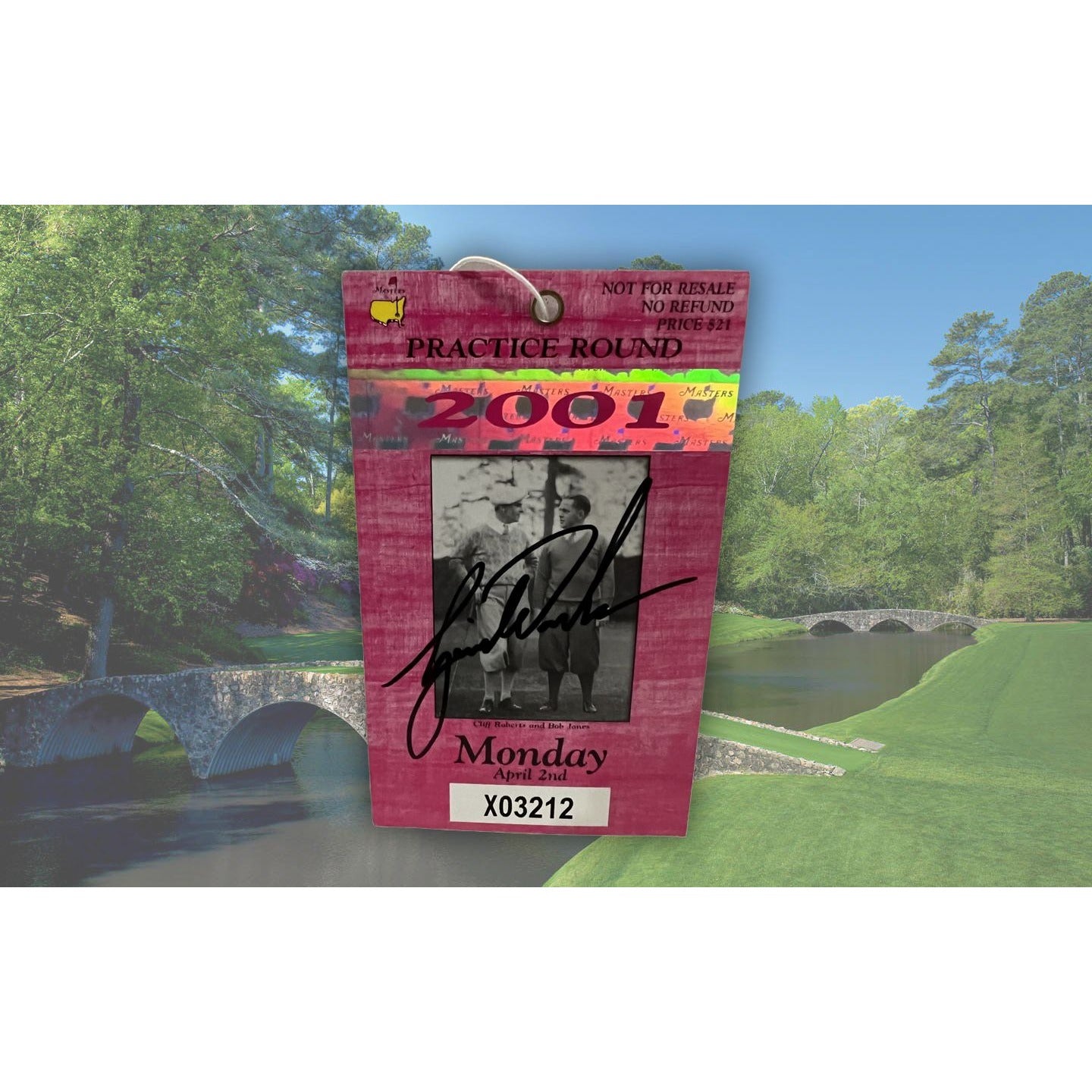 Tiger Woods 2001 Masters ticket signed with proof