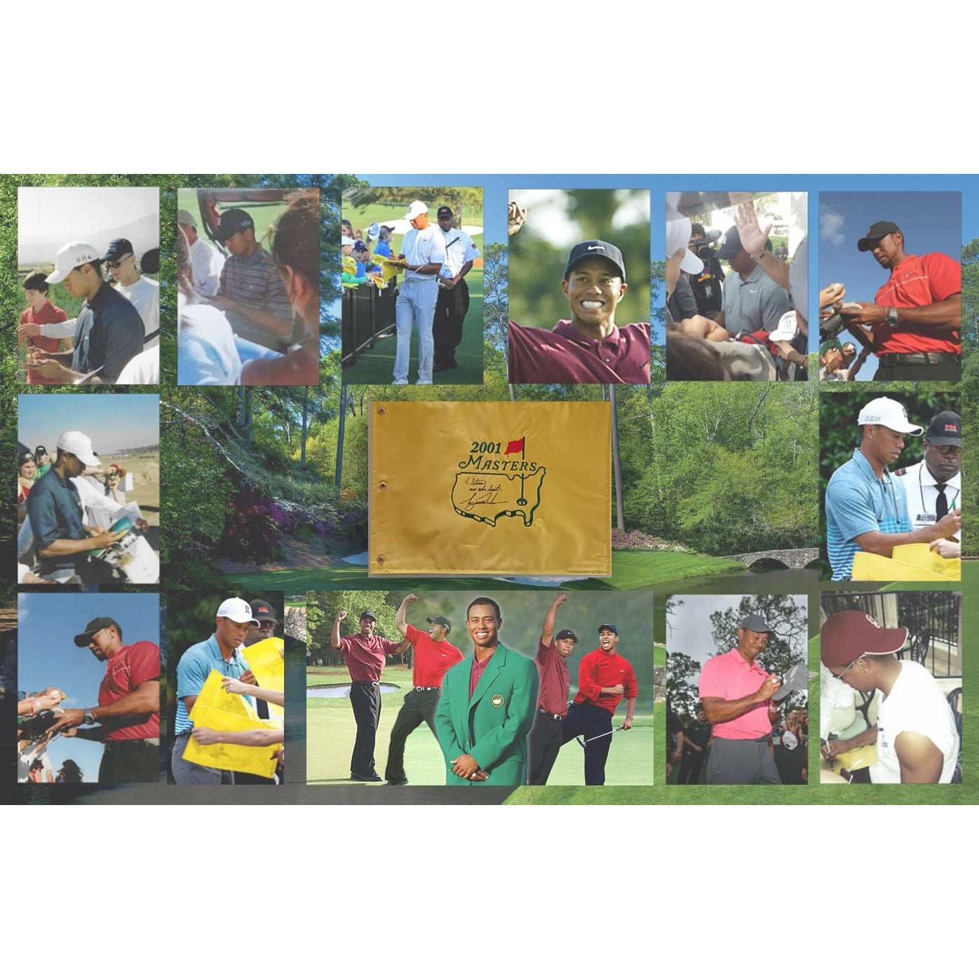 Tiger Woods "To Steve all the best" 2001 Masters Golf pin flag signed with proof