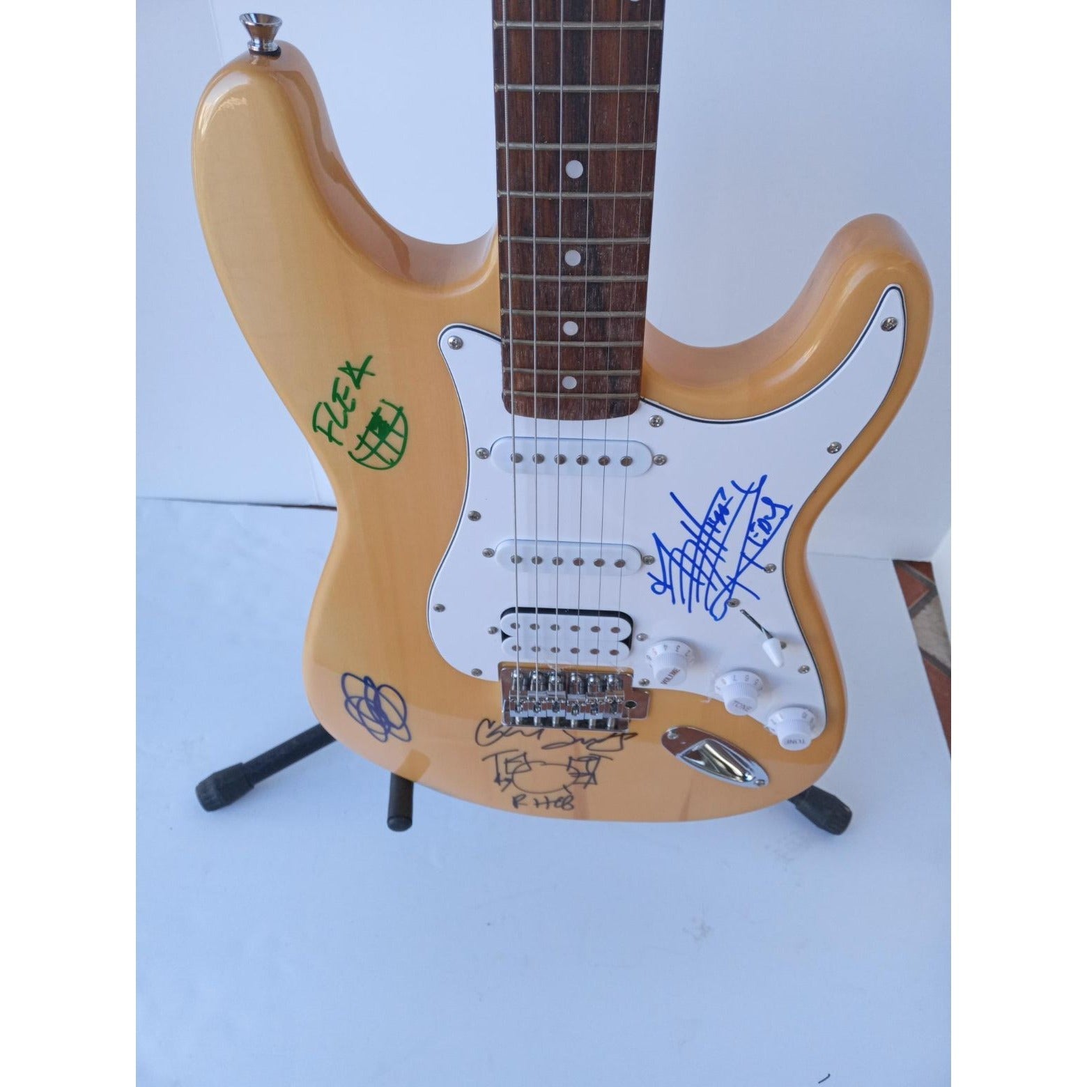 Red Hot Chili Peppers Anthony Kiedis Flea Chad Smith full size electric guitar signed with proof