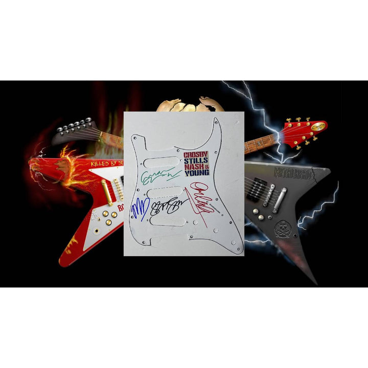 csny David Crosby Neil Young Graham Nash Stephen Stills  Stratocaster electric pickguard signed with proof