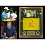 Load image into Gallery viewer, Tiger Woods Jack Nicklaus Masters Golf flag signed with proof and framed
