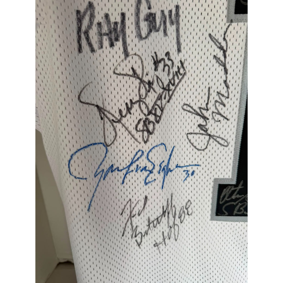 Al Davis, Marcus Allen ,John Madden, Jim Plunkett , Ray Guy, Dave Casper, Howie Long,  Art Shell, Tom Flores, Jim Otto Fred Biletnikoff Ken.