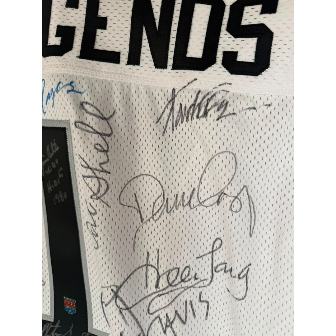 Al Davis, Marcus Allen ,John Madden, Jim Plunkett , Ray Guy, Dave Casper, Howie Long,  Art Shell, Tom Flores, Jim Otto Fred Biletnikoff Ken.