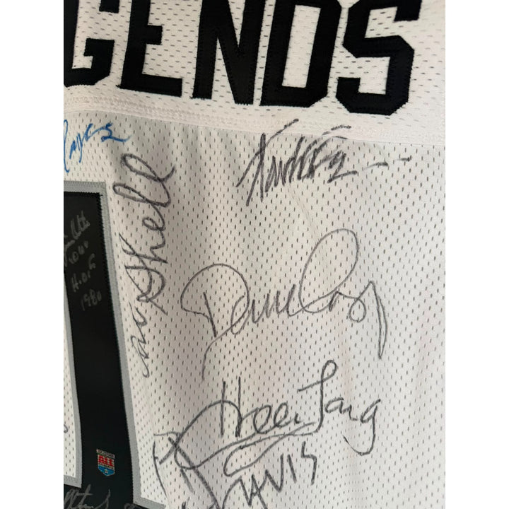 Al Davis, Marcus Allen ,John Madden, Jim Plunkett , Ray Guy, Dave Casper, Howie Long,  Art Shell, Tom Flores, Jim Otto Fred Biletnikoff Ken.