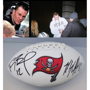 Tampa Bay Buccaneers Tom Brady and Rob Gronkowski full size logo football signed with proof