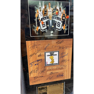 San Antonio Spurs Kawhi Leonard Tim Duncan Tony Parker Manu Ginobili 2014 NBA champions parque hardwood floorboard framed 32x18