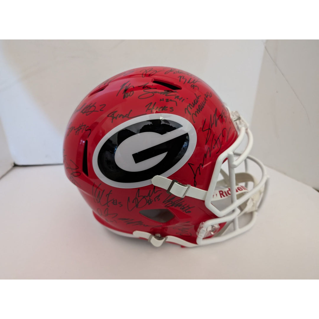 Stetson Bennett Kirby Smart Georgia Bulldogs 2022-23 NCAA national champions Riddell full size speed replica helmet signed with proof