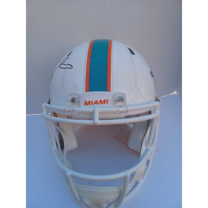 Tyreek Hill Tua Tagovailoa Miami Dolphins Riddell Speed pro model helmet signed with proof and free acrylic display case