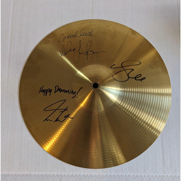 Rush Neil Peart signed with inscription Geddy Lee and Alex Lifeson 10' cymbal signed with proof