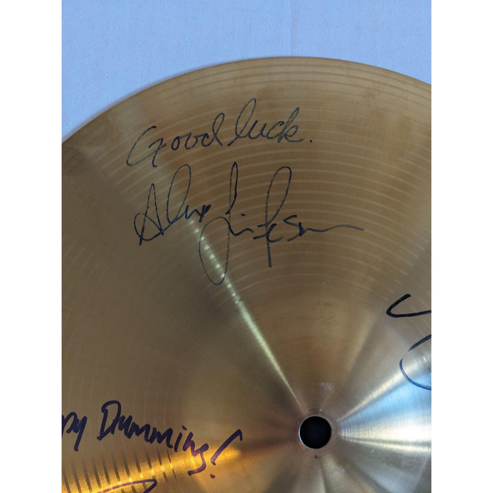 Rush Neil Peart signed with inscription Geddy Lee and Alex Lifeson 10' cymbal signed with proof