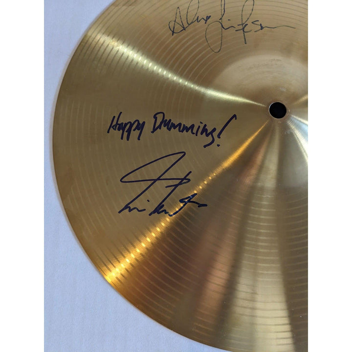 Rush Neil Peart signed with inscription Geddy Lee and Alex Lifeson 10' cymbal signed with proof