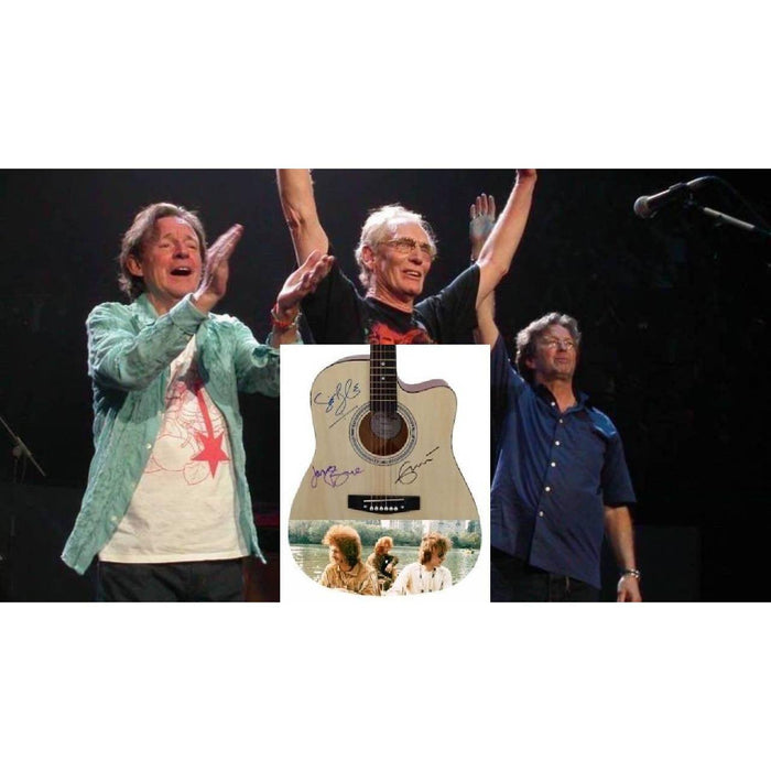 Cream Ginger Baker, Eric Clapton, Jack Bruce full size acoustic guitar signed with proof