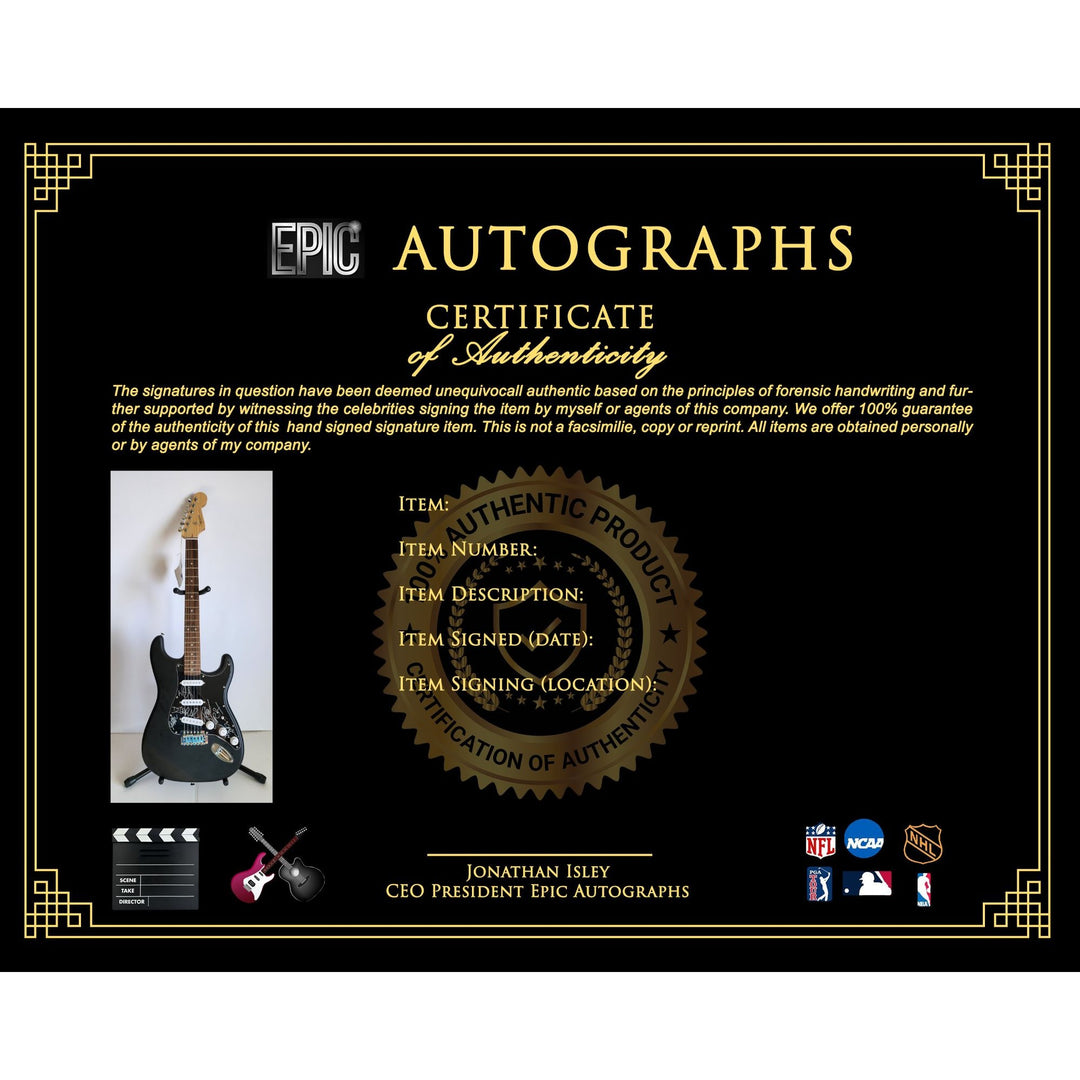 Fred Durst, Sam Rivers, Wes Borald, DJ Lethal, John Otto, Limp Bizkit, Fender Stratocaster Squier electric guitar signed with proof