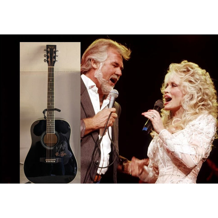 Kenny Rogers and Dolly Parton 41' full size acoustic guitar signed with proof