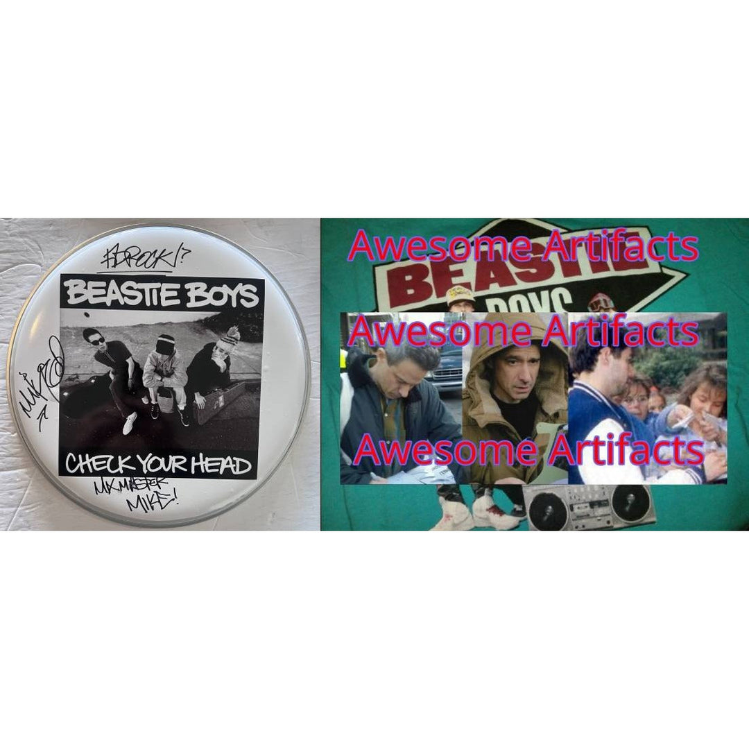 The Beastie Boys Rick Rubin, Ad-Rock, Mike Diamond 14-in one-of-a-kind drumhead signed with proof Awesome Artifacts