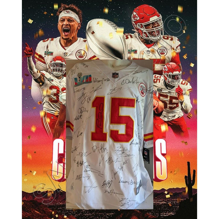 Kansas City Chiefs LVII Super Bowl champs 2022, 38-35 over the Eagles game model jersey team signed with proof