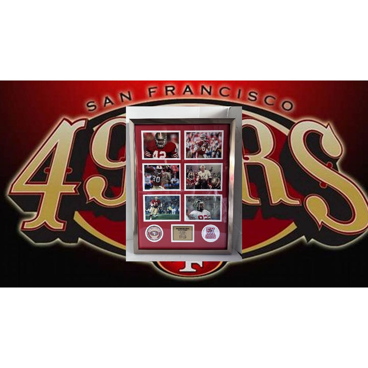 Joe Montana Jerry Rice Bill Walsh Ronnie Lott San Francisco 49ers Hall of Famers 5x7 photos in museum quality frame 22x28 signed with proof