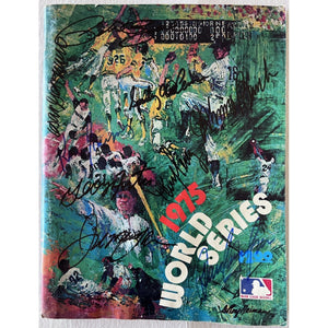 Cincinnati Reds Caesar Geronimo Johnny Bench Joe Morgan Tony Perez Sparky Anderson Davie Concepcion 1975 World Series program signed