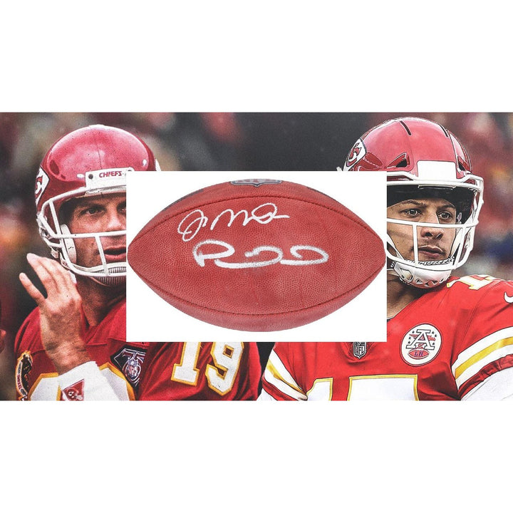 Joe Montana and Patrick Mahomes  Kansas City Chiefs NFL Game Model Football signed with proof