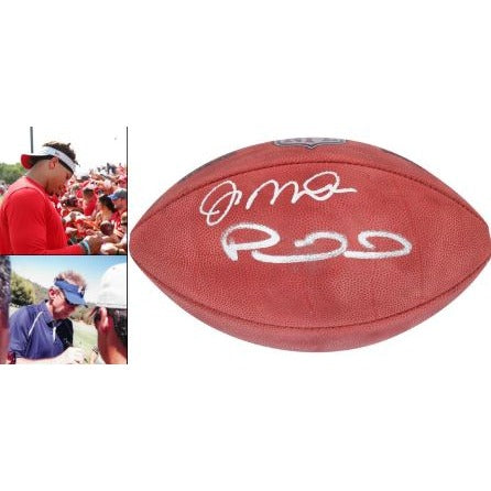 Joe Montana and Patrick Mahomes  Kansas City Chiefs NFL Game Model Football signed with proof