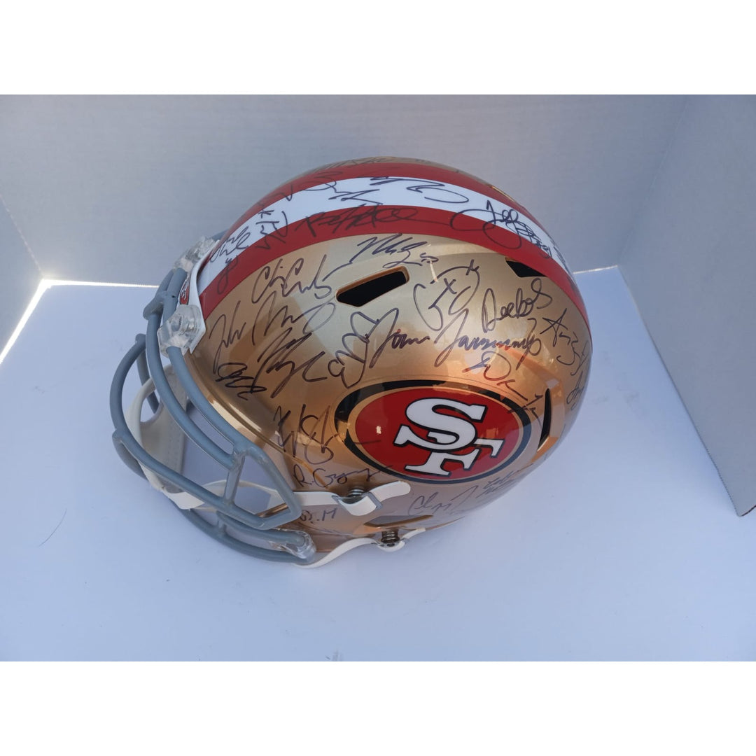 San Francisco 49ers Christian McCaffrey George Kittle Deebo Samuel Brock Purdy 2023 Riddell speed full size helmet signed with proof and fre