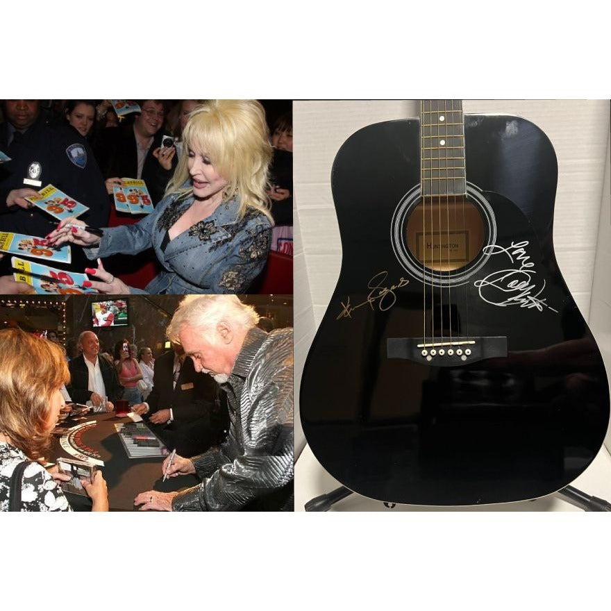 Kenny Rogers and Dolly Parton full size acoustic guitar signed with proof