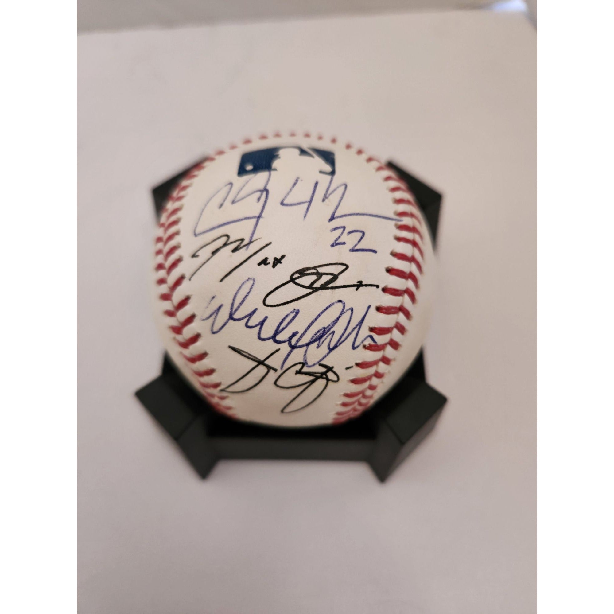 Clayton Kershaw Julio Arias Walker Buehler Max Scherzer MLB Rawlings Baseball signed with proof free acrylic display case