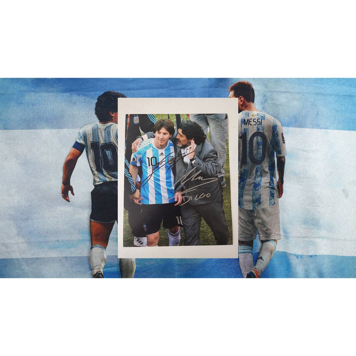 Lionel Messi Diego Maradona Argentina soccer Legends 8x10 photo signed with proof