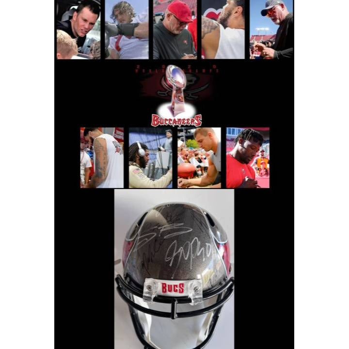 Tom Brady Rob Gronkowski Tampa Bay Buccaneers Super Bowl champions Ridell speed replica full size helmet signed with proof