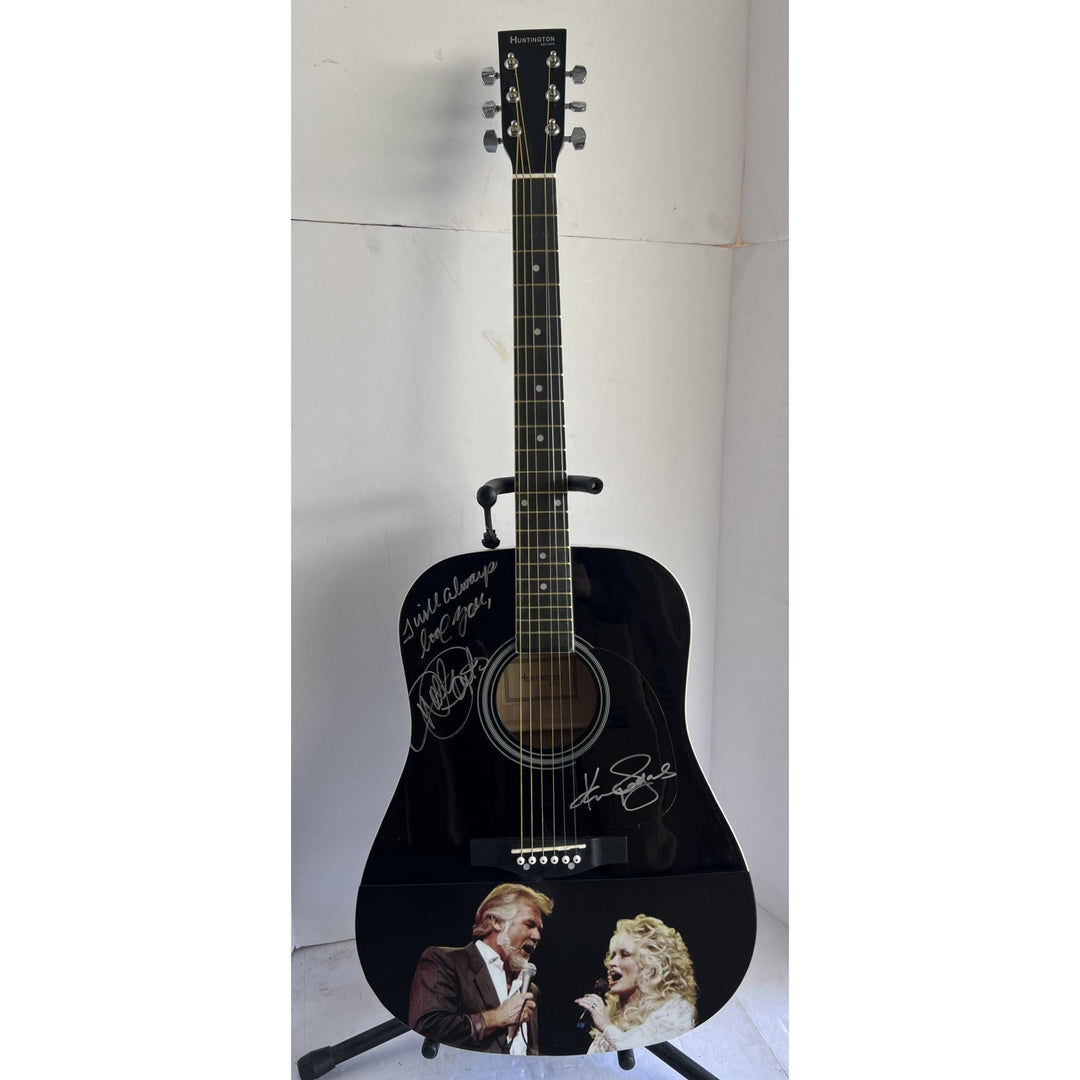 Dolly Parton and Kenny Rogers  one of a kind full size acoustic guitar signed and inscribed "I will always Love You" with photo proof