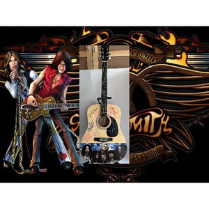 AEROSMITH Steven Tyler, Joe Perry, Joey Kramer, Brad Whitford , Tom Hami" One of A kind 39' inch full size acoustic guitar signed with proof