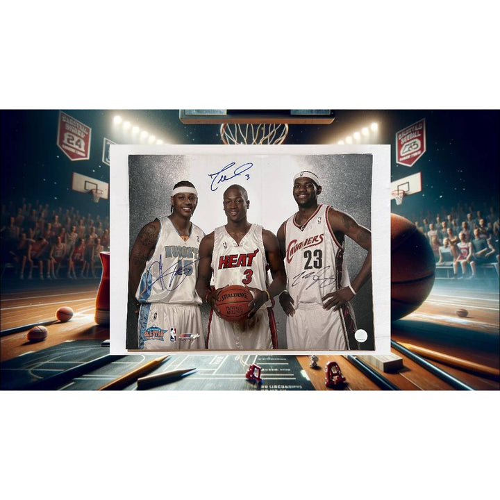 LeBron James Carmelo Anthony Dwyane Wade vintage 16x20 photo signed with proof