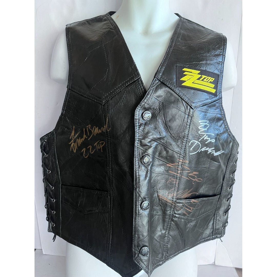 ZZ Top Billy Gibbons Frank Beard Dusty Hill size extra large leather vest with band logo signed with proof