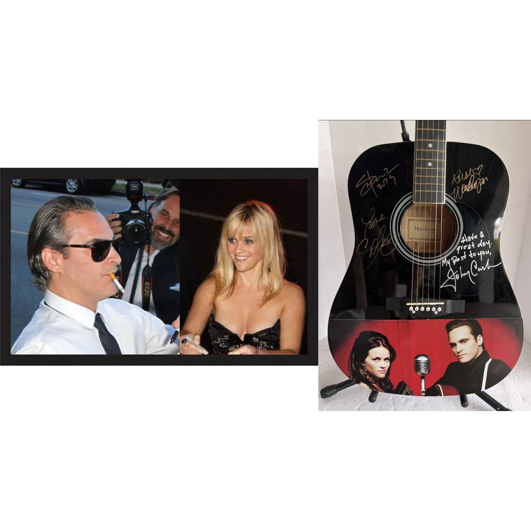 Johnny Cash Walk the Line movie cast signed Joaquin Phoenix Reese Witherspoon guitar signed