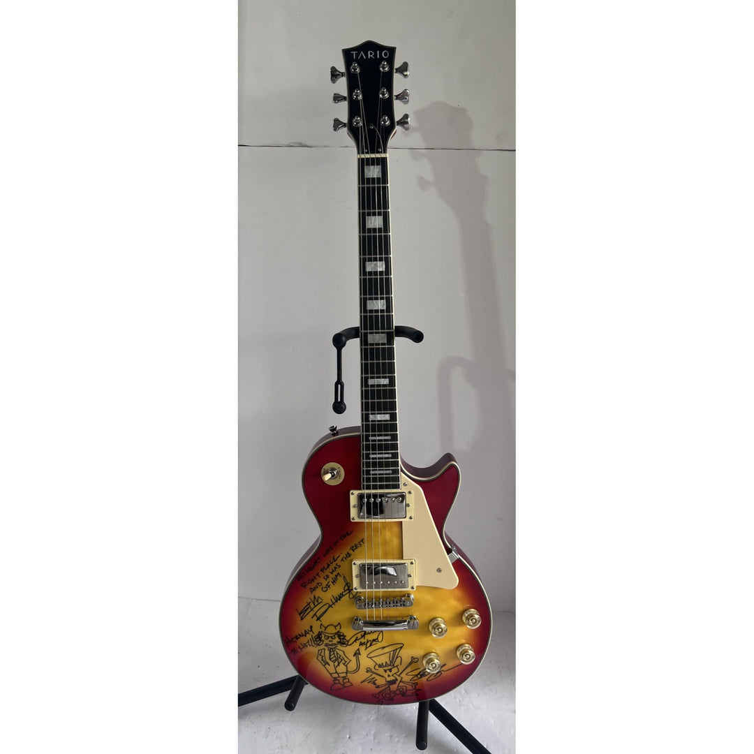 Keith Richards inscribed Angus Young with Sketch Saul Hudson "Slash" GNR signed with Sketch One of a Kind Les Paul electric guitar signed