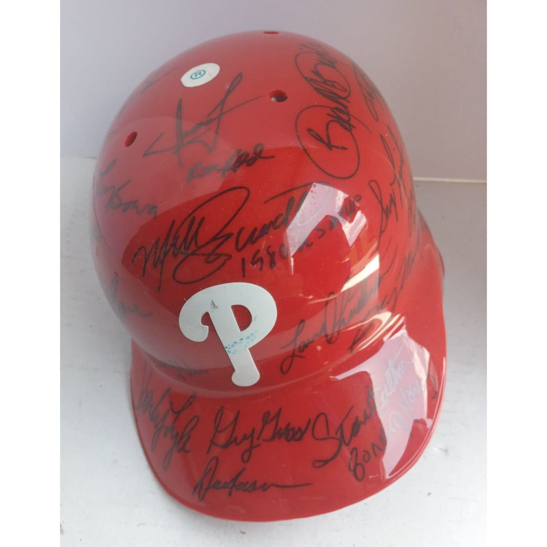 Philadelphia Phillies 1980 World Series champions team signed batting helmet Mike Schmidt Steve Carlton