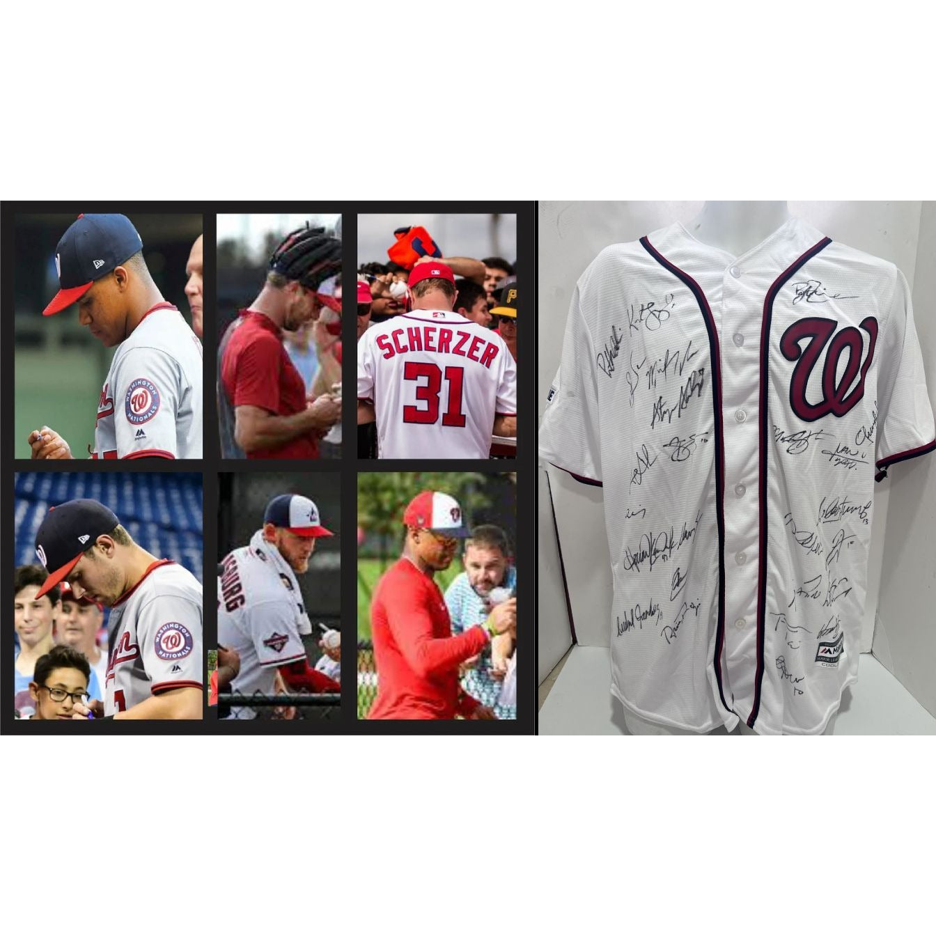 Washington Nationals 2019 World Series champions Juan Soto Max Scherzer Stephen Strasburg game model embroidered jersey signed with proof