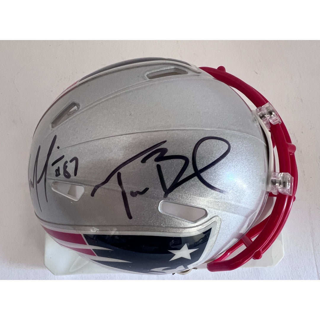 Tom Brady Rob Gronkowski New England Patriots mini helmet signed with proof