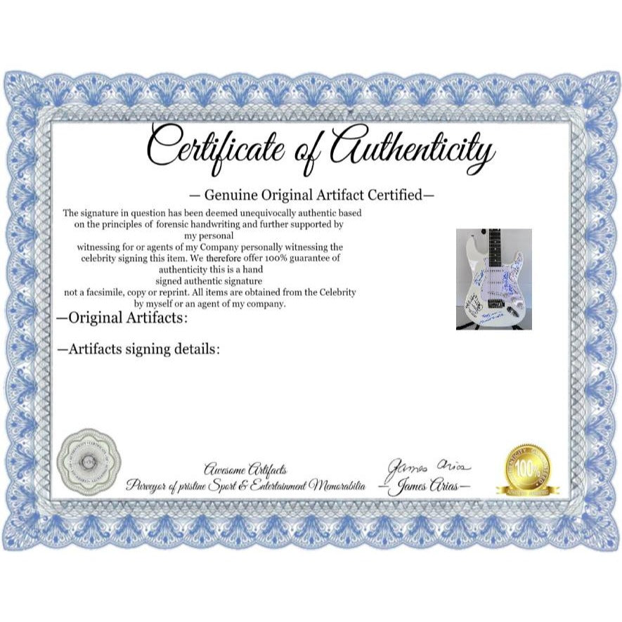 Aerosmith Steven Tyler Joe Perry Joey Kramer Tom Hamilton electric guitar signed with proof.