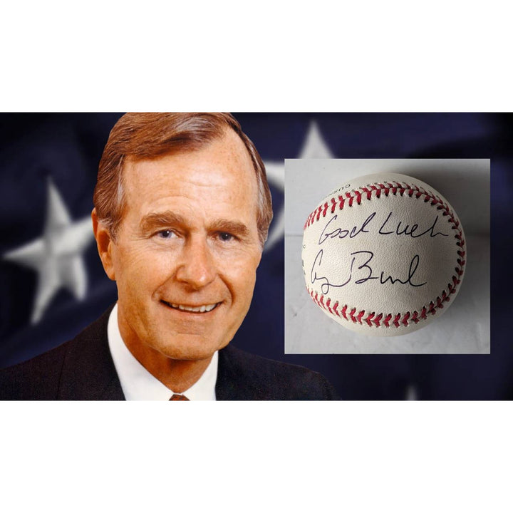 George H. W. Bush  US President Rawlings official MLB baseball signed with proof and free display case