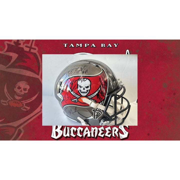 Tom Brady Rob Gronkowski Mike Evans Tampa Bay Buccaneers Super Bowl champions 40 plus signed Riddell replica full size helmet signed