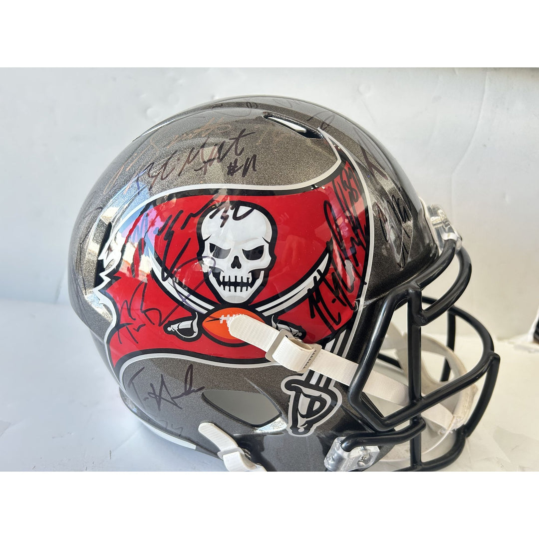 Tom Brady Rob Gronkowski Mike Evans Tampa Bay Buccaneers Super Bowl champions 40 plus signed Riddell replica full size helmet signed