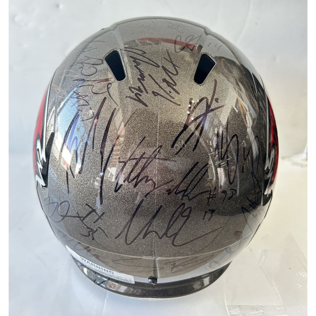 Tom Brady Rob Gronkowski Mike Evans Tampa Bay Buccaneers Super Bowl champions 40 plus signed Riddell replica full size helmet signed