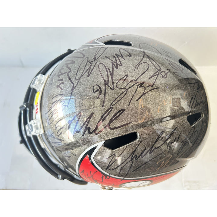 Tom Brady Rob Gronkowski Mike Evans Tampa Bay Buccaneers Super Bowl champions 40 plus signed Riddell replica full size helmet signed